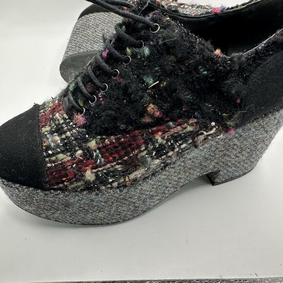 Chanel 15K Lace up Multicolor Sz 35 1/2 US 5 1/2 Black Tweed  Platform Oxford - Picture 10 of 10